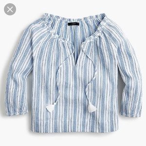 J Crew Long-sleeve tassel top in textured stripe